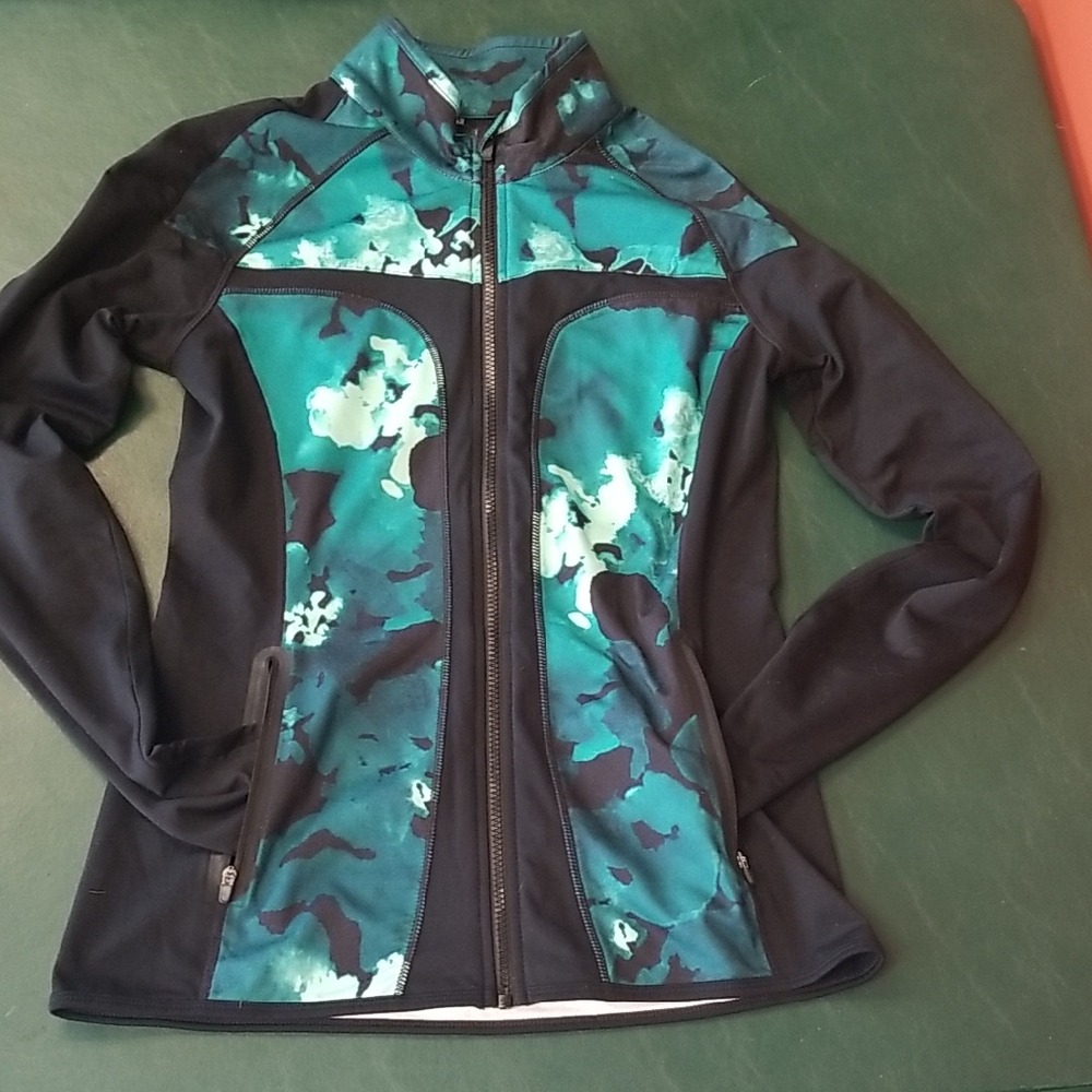 Fabletics Jojo Nocturnal Floral Zip Up Jacket Small Blue Green Black